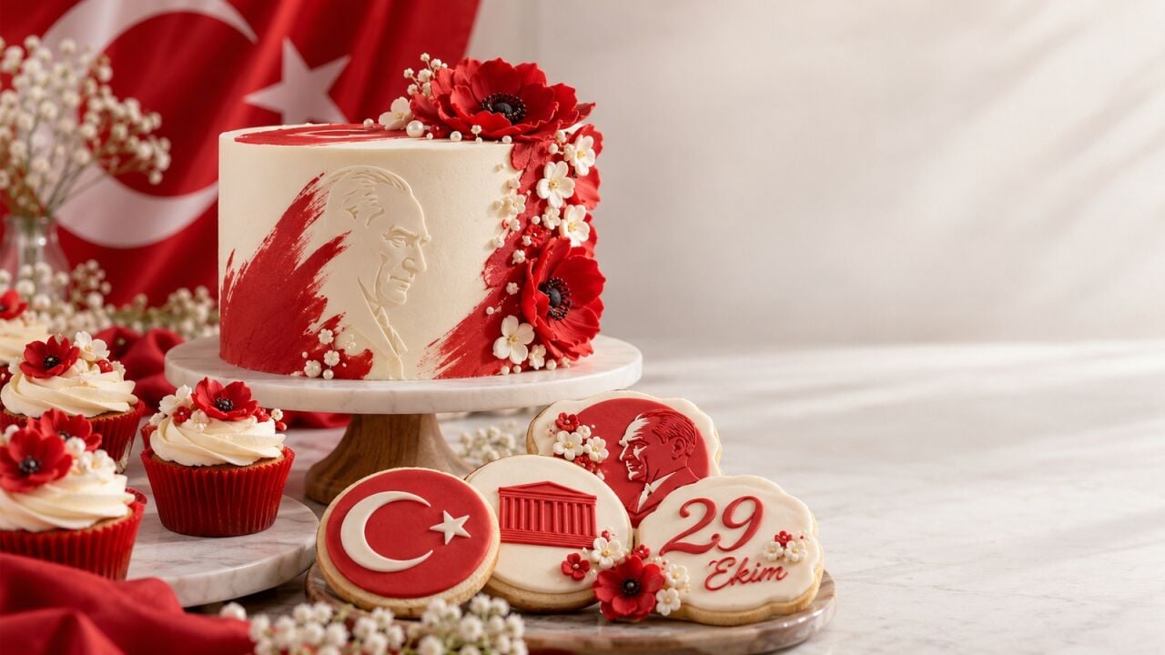 Cumhuriyet Bayramı İçin Kırmızı-Beyaz Pasta, Kurabiye ve Cupcake Konsept Fikirleri