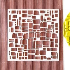 Taş Duvar Şablon - 3 Kabartma Doku Baskı