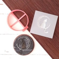 Aydaki Kedi Kurabiye Kabartma Baskı Kalıbı