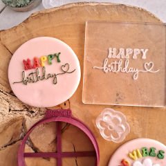 3 Boyutlu Şık ''Happy Birthday'' Şeker Hamuru Kabartma Baskı Kalıbı - Doğum Günü Partileri ve Kutlama Kurabiyeleri İçin