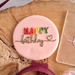 3 Boyutlu Şık ''Happy Birthday'' Şeker Hamuru Kabartma Baskı Kalıbı - Doğum Günü Partileri ve Kutlama Kurabiyeleri İçin