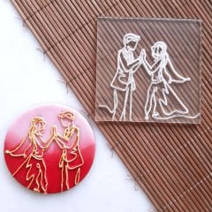 3 Boyutlu Line Art Gelin ve Damat Şeker Hamuru Kabartma Baskı Kalıbı - Minimalist Düğün, Nişan ve Nikah Kurabiyeleri İçin