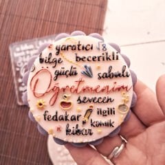 3 Boyutlu ''Öğretmenim'' Doku Şeker Hamuru Kabartma Baskı Kalıbı - Öğretmenler Günü ve Okul Konseptli Kurabiyeler İçin