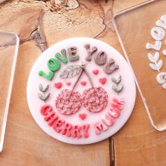 3 Boyutlu ''Love You Cherry Much'' Şeker Hamuru Kabartma Baskı Kalıbı - Sevgililer Günü ve Romantik Kurabiyeler İçin