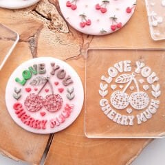 3 Boyutlu ''Love You Cherry Much'' Şeker Hamuru Kabartma Baskı Kalıbı - Sevgililer Günü ve Romantik Kurabiyeler İçin