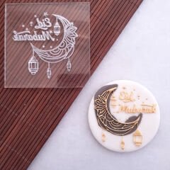 3 Boyutlu ''Eid Mubarak'' Hilal ve Kandil Motifli Şeker Hamuru Kabartma Baskı Kalıbı - Bayram Kurabiyeleri İçin