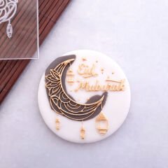 3 Boyutlu ''Eid Mubarak'' Hilal ve Kandil Motifli Şeker Hamuru Kabartma Baskı Kalıbı - Bayram Kurabiyeleri İçin