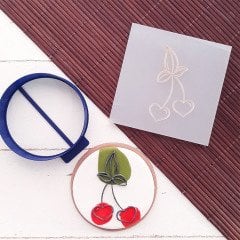 Kalp Vişneler Kabartma Baskı