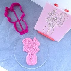 Vazoda Çiçek-1 Set Kabartma Baskı